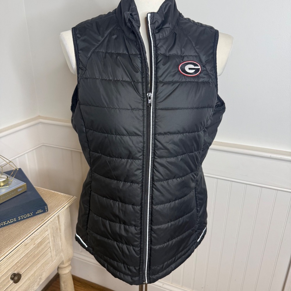 Cutter & Buck WeatherTec Georgia Bulldogs Puffer Vest Black Womens Medium